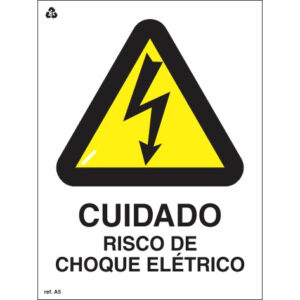 Placa de Sinalização Fotoluminescente - Cuidado Risco de Choque Elétrico - A5