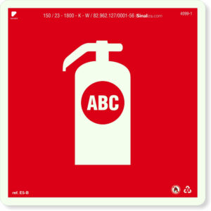 Placa de Sinalização Fotoluminescente - Extintor De Incêndio Pó Químico ABC -E5