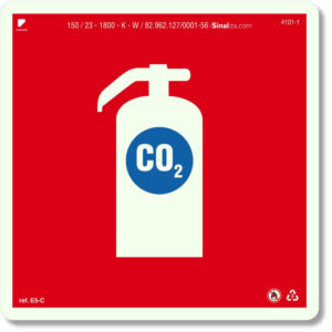 Placa de Sinalização Fotoluminescente - Extintor De Incêndio CO2 - E5