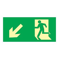Placa Fotoluminescente de Rota de Fuga Rampa Abaixo à Esquerda– S7