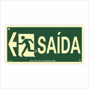 Placa Fotoluminescente de Rota de Fuga –Saída de Emergência - Seta Esquerda - S13a