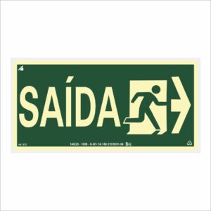 Placa Fotoluminescente de Rota de Fuga –Saída de Emergência - Seta Direita - S13